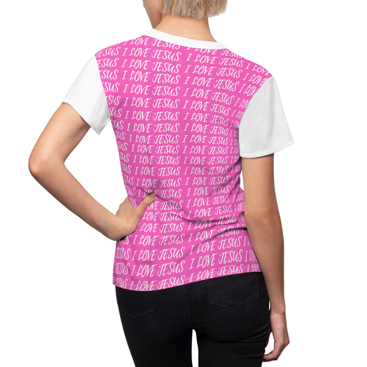 Love Jesus Pink All-Over Print Women’s T-Shirt | Faith-Forward Gift | Optional Personalization