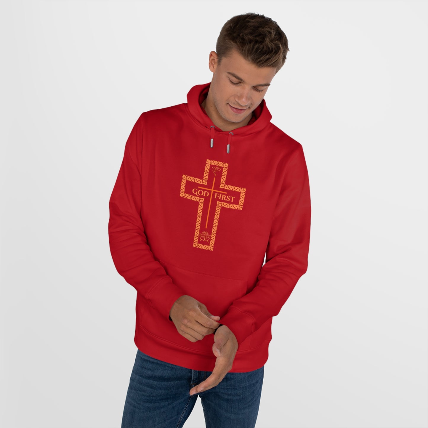God First King Hoodie Sweatshirt with Decorative Cross Design