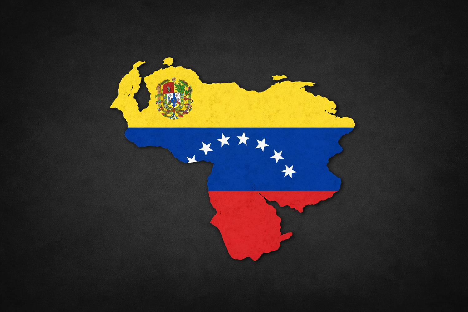 Map of Venezuela filled with the national flag colors, symbolizing freedom, identity, and national pride.