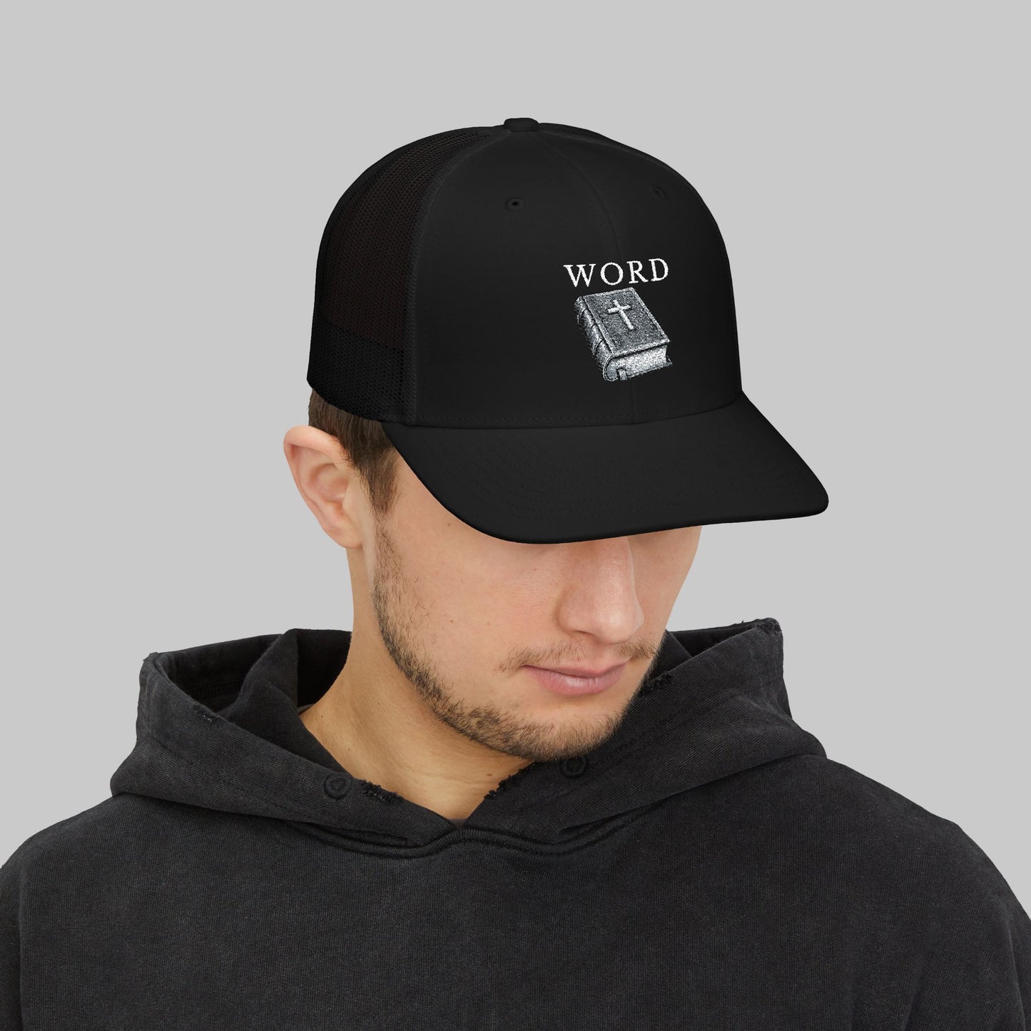 ✝️ WORD Trucker Hat – Embroidered Faith Snapback