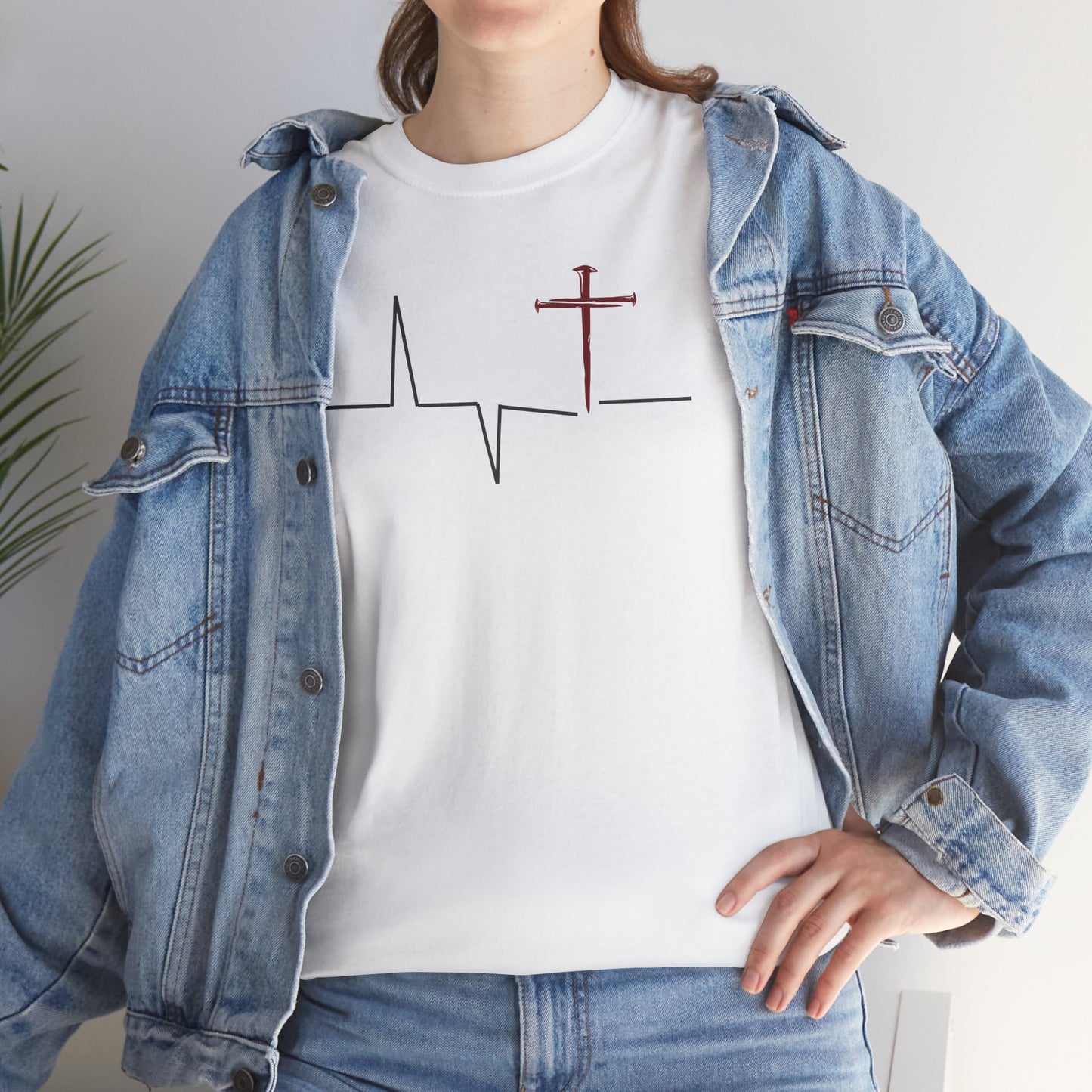 ✝️ Heartbeat Cross Tee — Faith-Inspired Minimalist T-Shirt