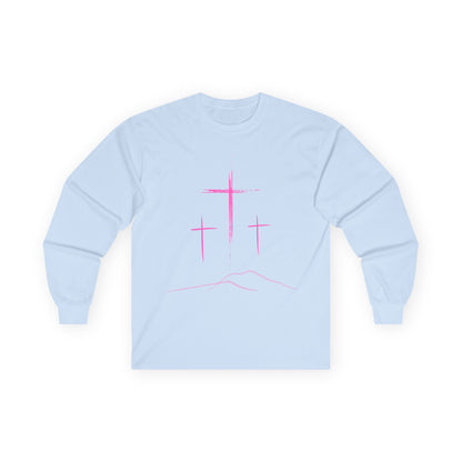 Long Sleeve Tee - Minimal 3 Pink Cross Design