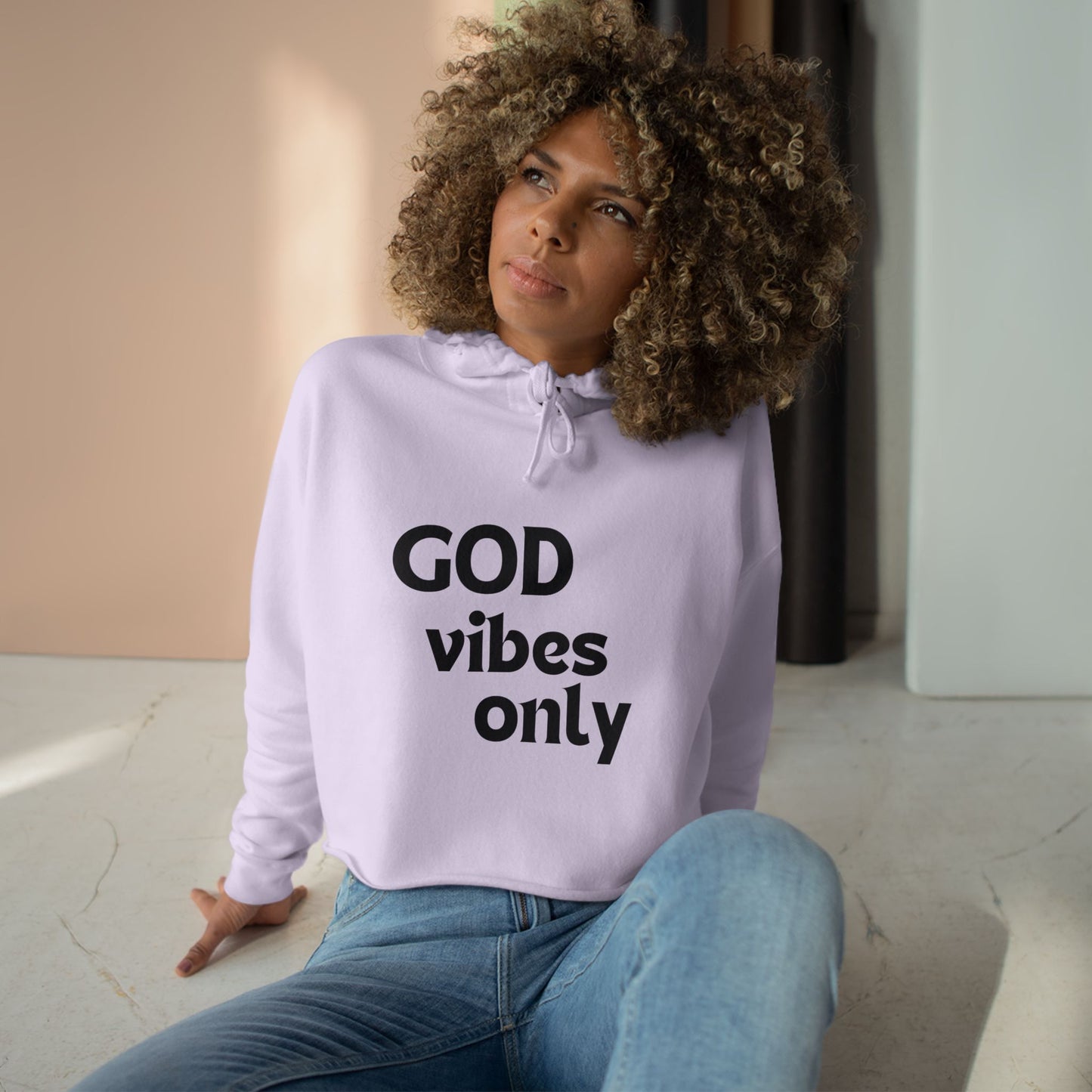 God Vibes Only - Crop Hoodie, Black Font