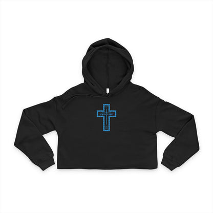 Cropped Hoodie - God First Cross Design (color - all baby blue)