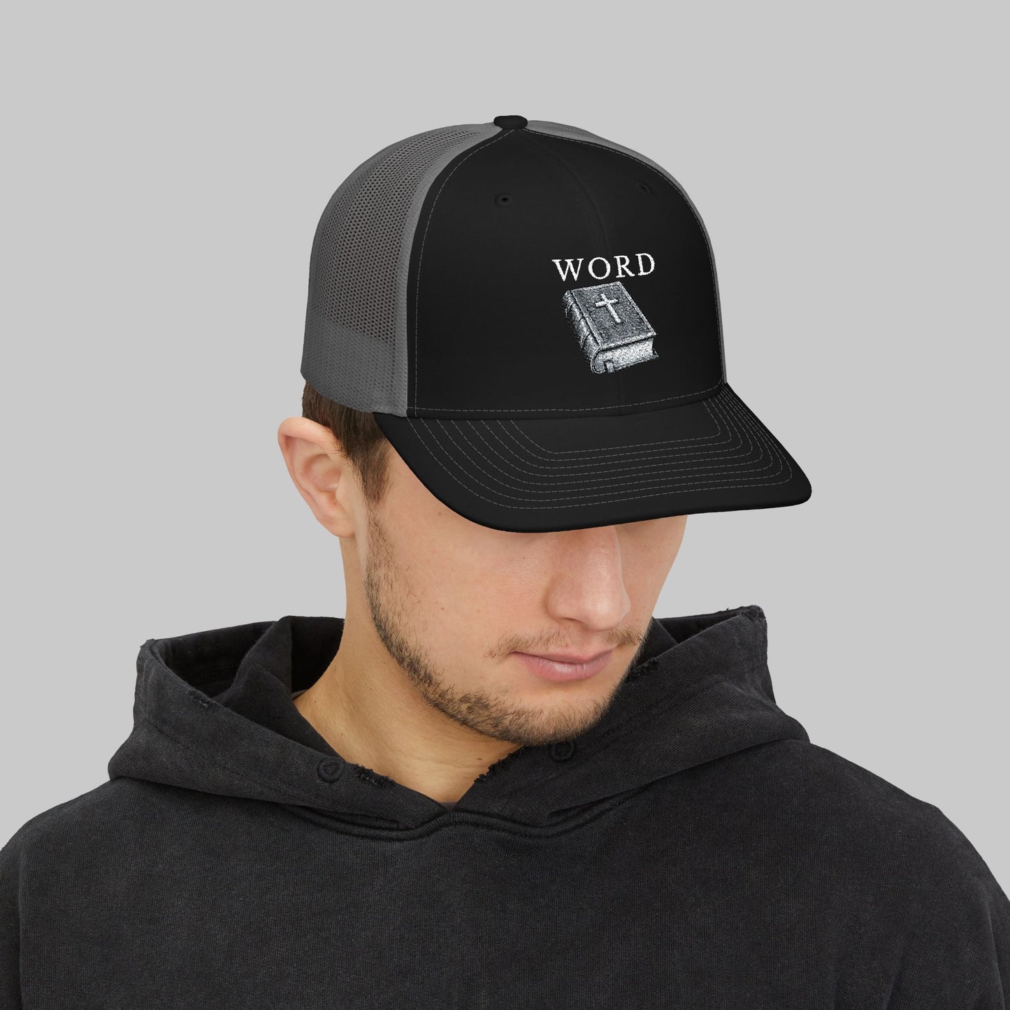 ✝️ WORD Trucker Hat – Embroidered Faith Snapback