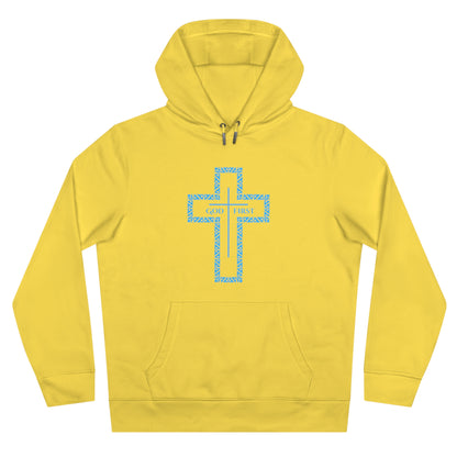 King Hooded Sweatshirt – Light Blue "God First" Cross Design