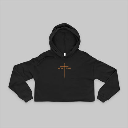 ✝️ God First Cropped Hoodie | Minimal Cross Design