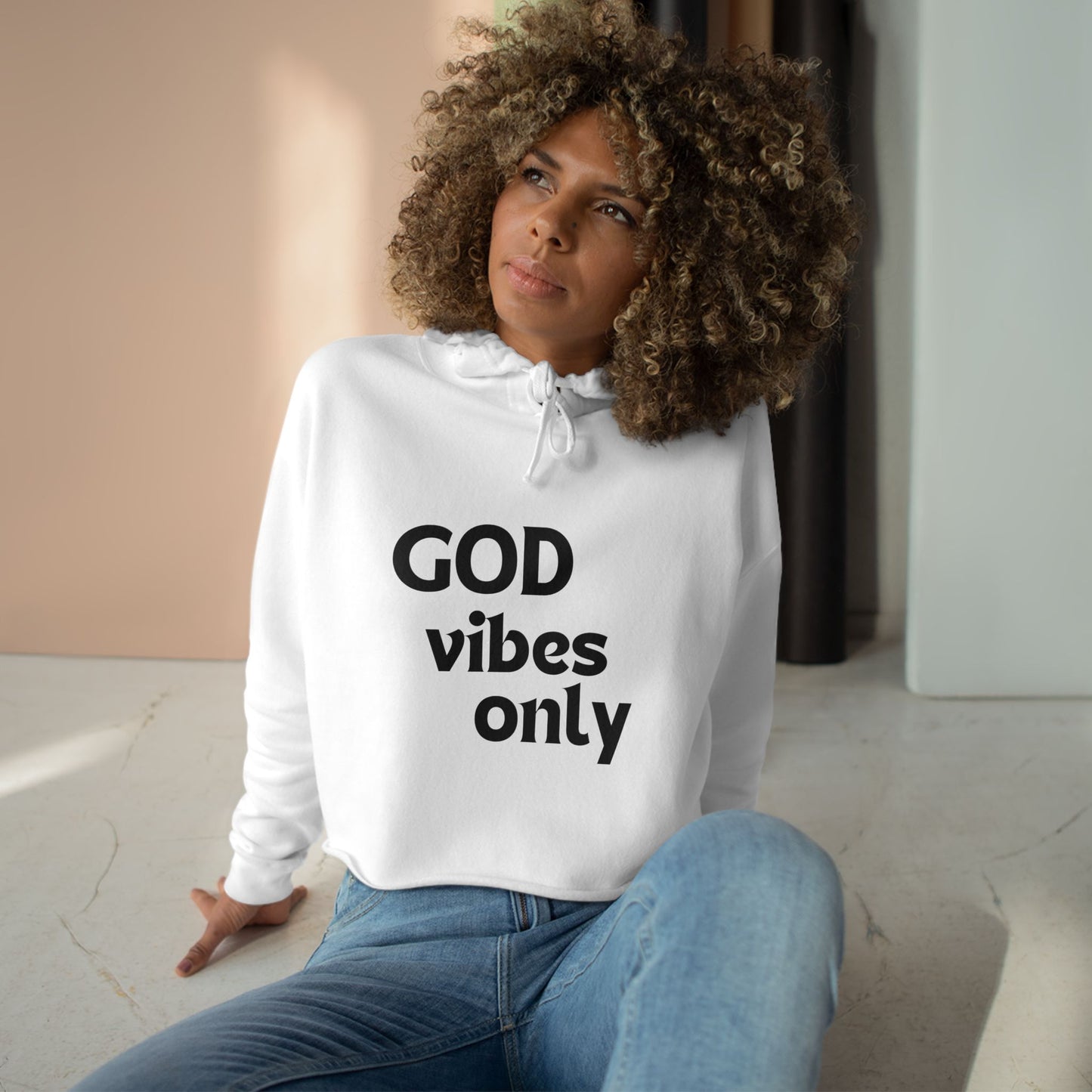 God Vibes Only - Crop Hoodie, Black Font