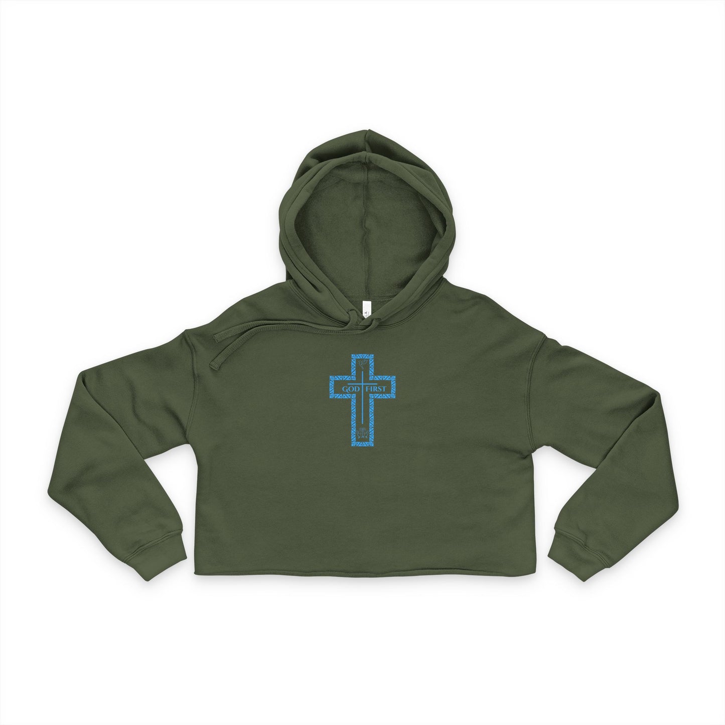 Cropped Hoodie - God First Cross Design (color - all baby blue)
