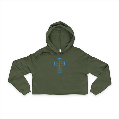 Cropped Hoodie - God First Cross Design (color - all baby blue)