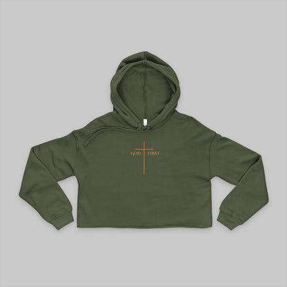 ✝️ God First Cropped Hoodie | Minimal Cross Design