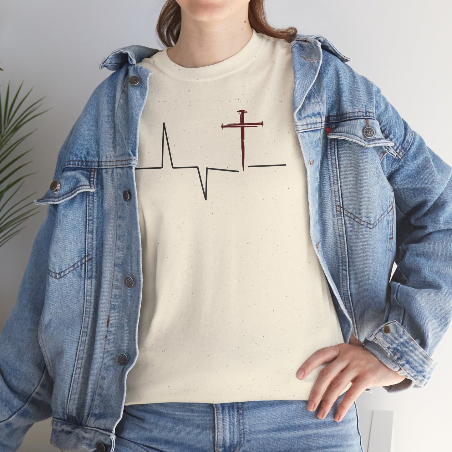 ✝️ Heartbeat Cross Tee — Faith-Inspired Minimalist T-Shirt