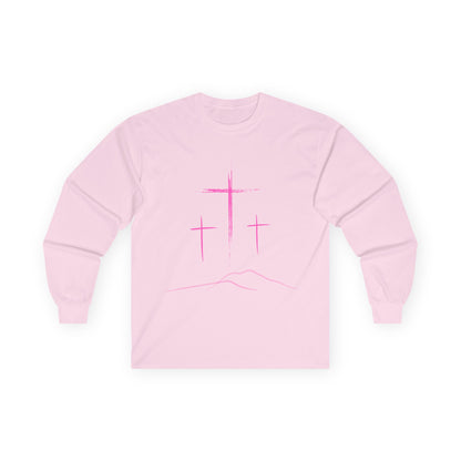 Long Sleeve Tee - Minimal 3 Pink Cross Design