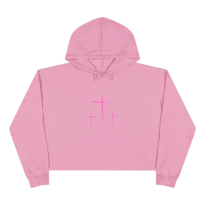 3 Pink Crosses Crop Hoodie - Minimalist Design