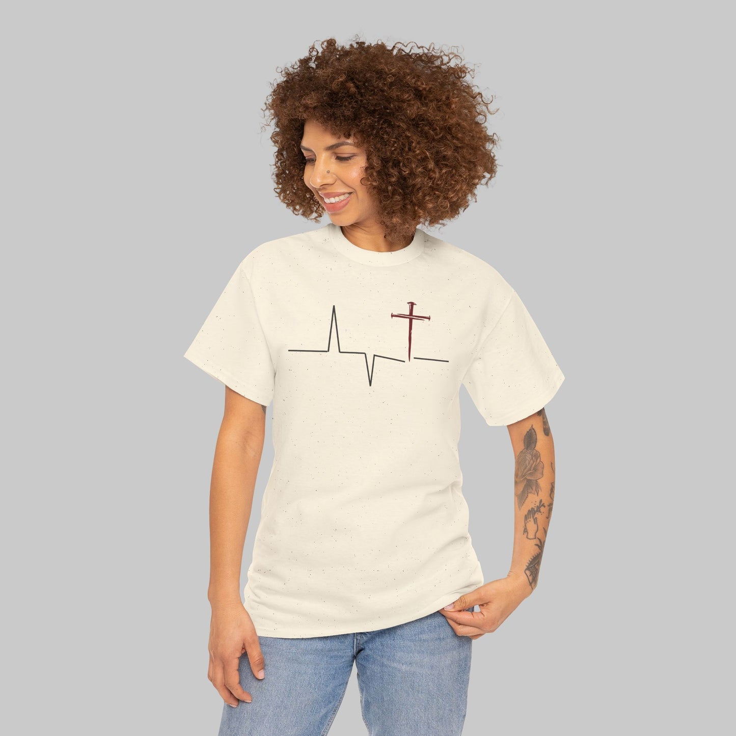 ✝️ Heartbeat Cross Tee — Faith-Inspired Minimalist T-Shirt