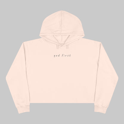 ✝️ God First Cropped Hoodie | Minimal Faith-Inspired Pastel Sweatshirt