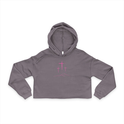3 Pink Crosses, Cropped Hoodie — Christian Women's Crop Top