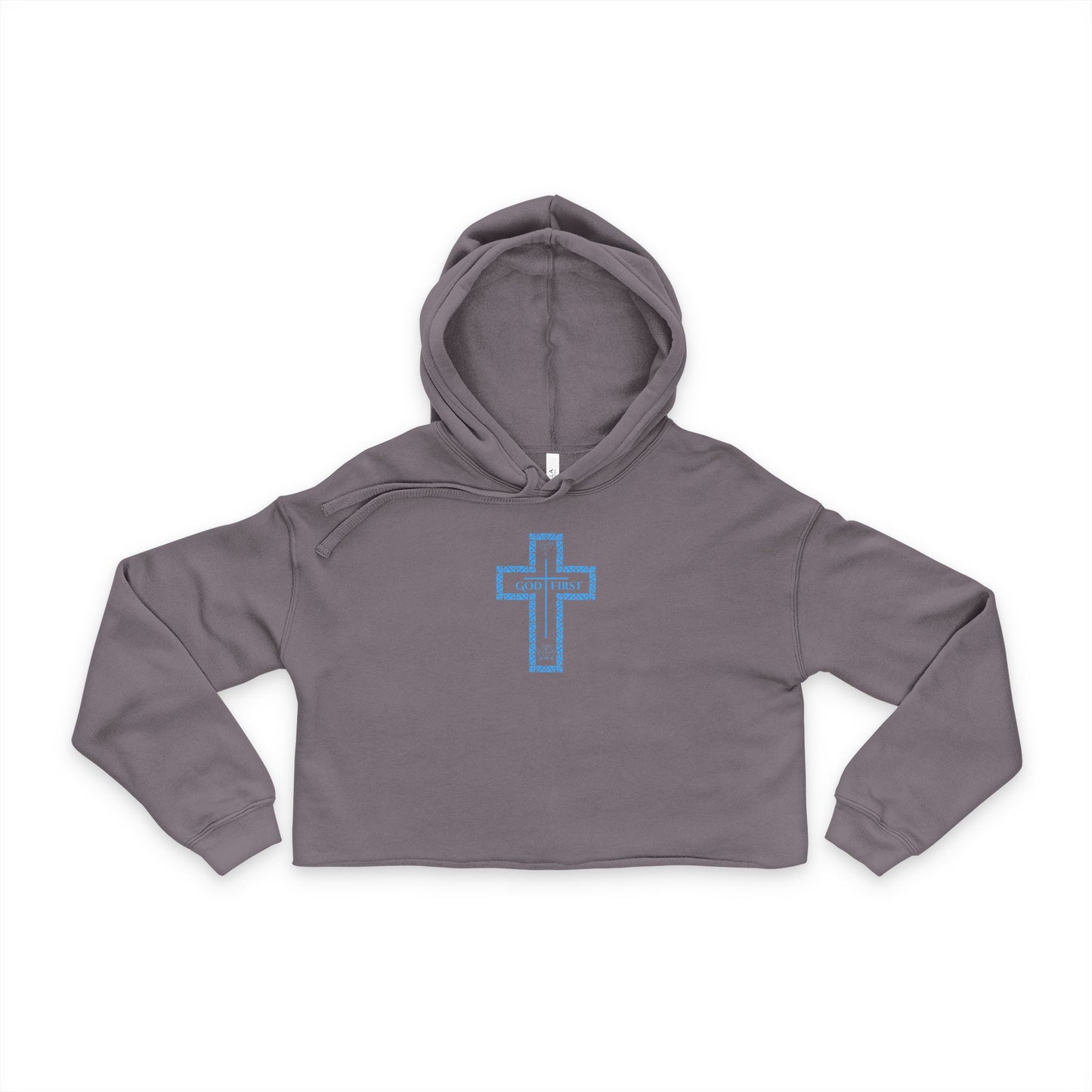 Cropped Hoodie - God First Cross Design (color - all baby blue)