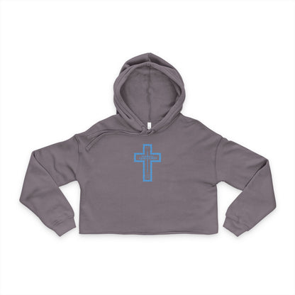 Cropped Hoodie - God First Cross Design (color - all baby blue)