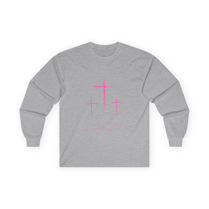 Long Sleeve Tee - Minimal 3 Pink Cross Design