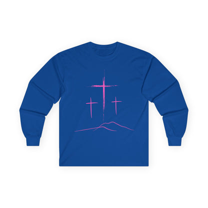 Long Sleeve Tee - Minimal 3 Pink Cross Design