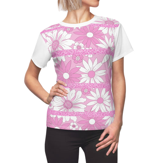 Pink Daisy Floral Women’s Tee | Optional Personalized Gift