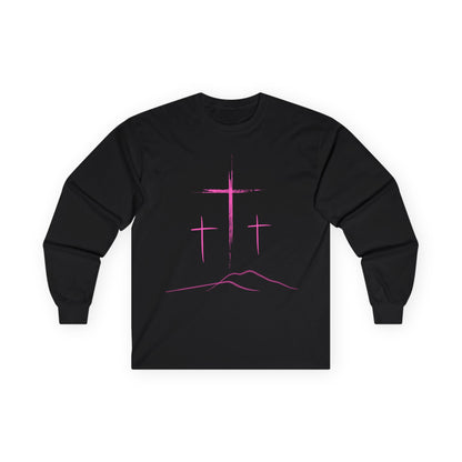 Long Sleeve Tee - Minimal 3 Pink Cross Design