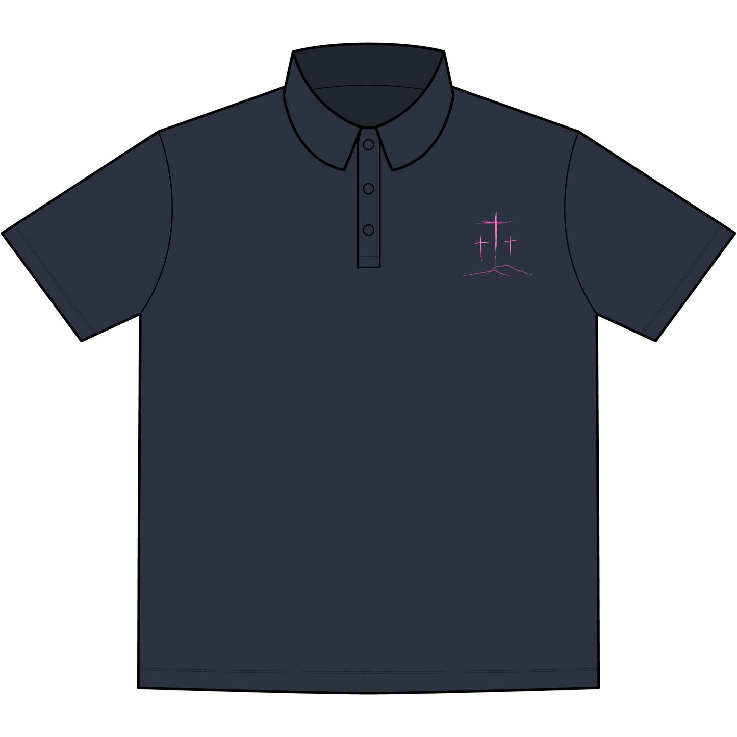 Men's 3 Pink Crosses -  Jersey Polo Shirt — Embroidered Chest (Great looking)