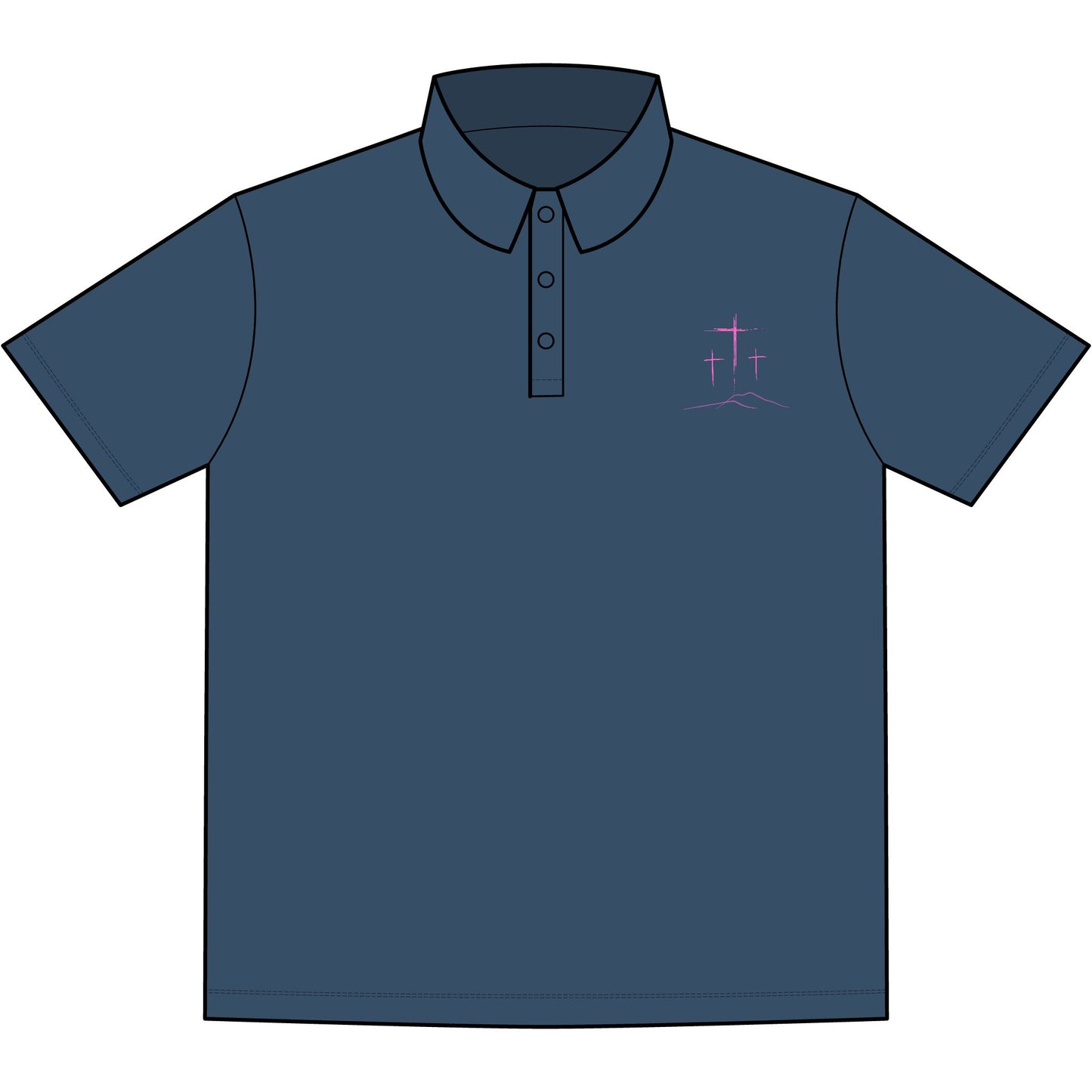 Men's 3 Pink Crosses -  Jersey Polo Shirt — Embroidered Chest (Great looking)