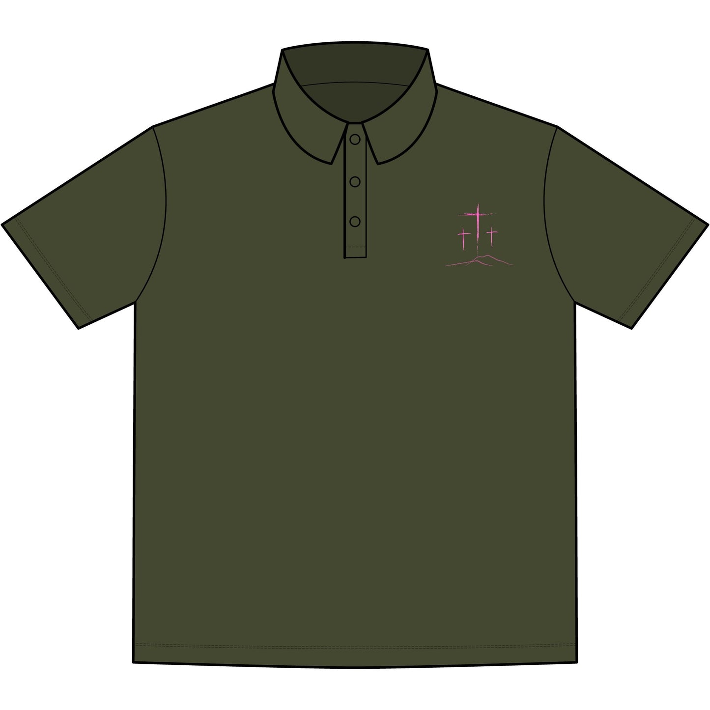 Men's 3 Pink Crosses -  Jersey Polo Shirt — Embroidered Chest (Great looking)