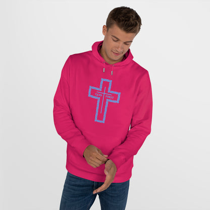 King Hooded Sweatshirt – Light Blue "God First" Cross Design