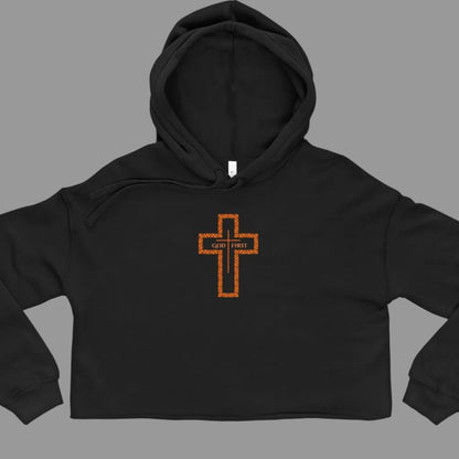 God First Cropped Hoodie | Minimal Cross Design | Personalizable Gift