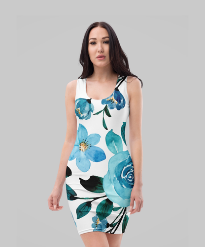 ✝️ Light Blue Floral Bodycon Dress — Everyday Statement Style