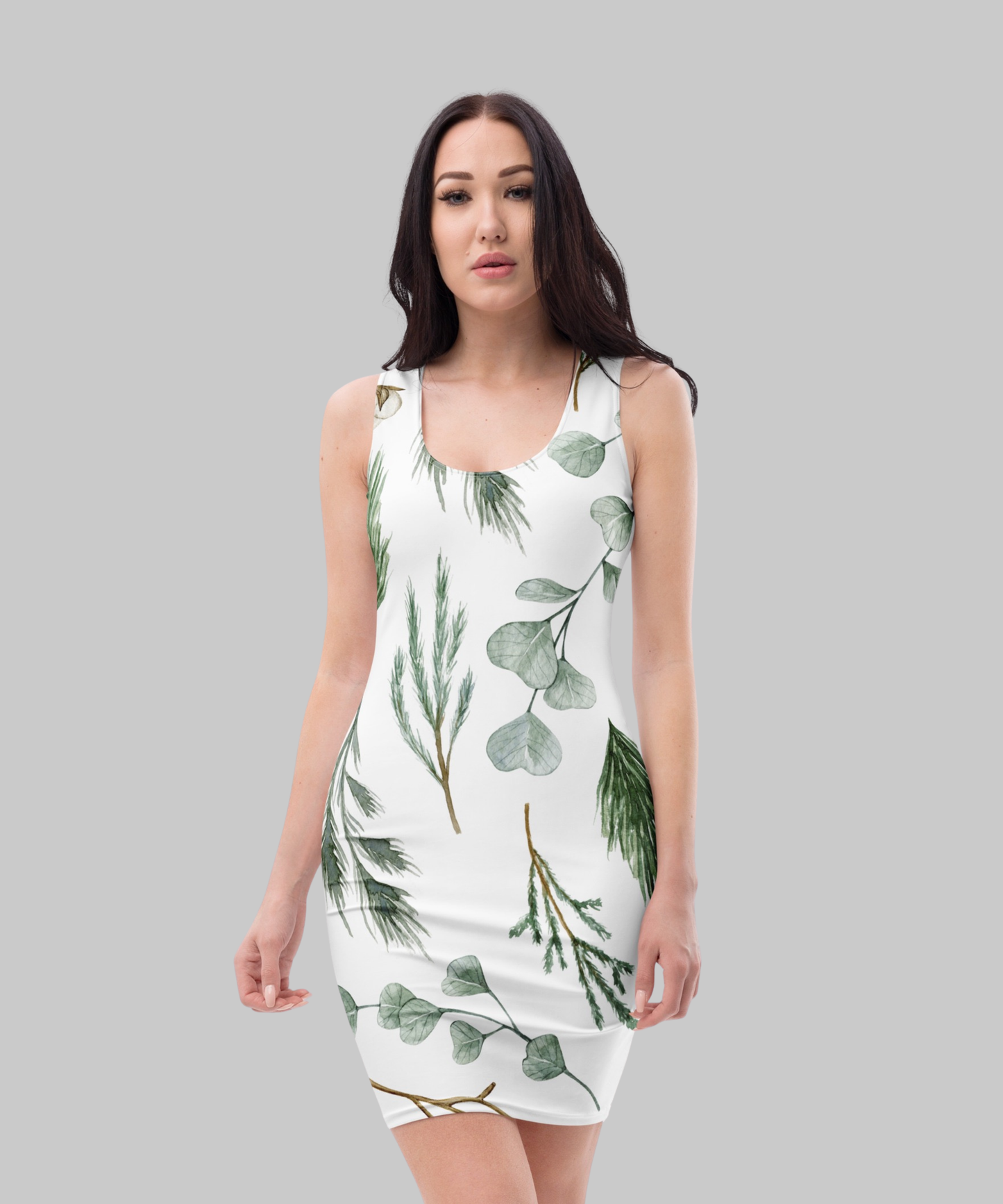 ✝️ Green & White Botanical Bodycon Dress — Fresh Everyday Style