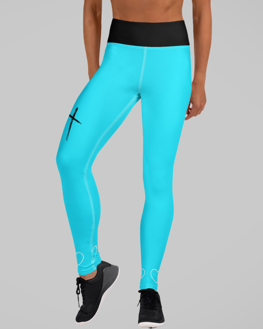 ✝️ Bright Blue Cross Leggings — Faith-Inspired Performance Fit